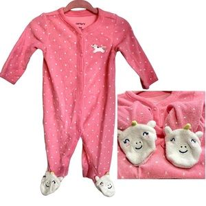 CARTER’S 🦄 Baby Girl Unicorn Pink Terry Sleep & Play Footie Pajamas | 3 months